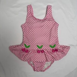 Florence Eiseman Pink Checkered Gingham w Cherries Swimsuit 4T